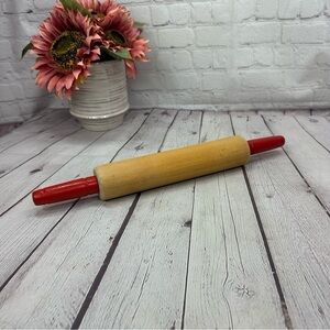vintage Classic Red and Wood Rolling Pin cottagecore countryside homestead